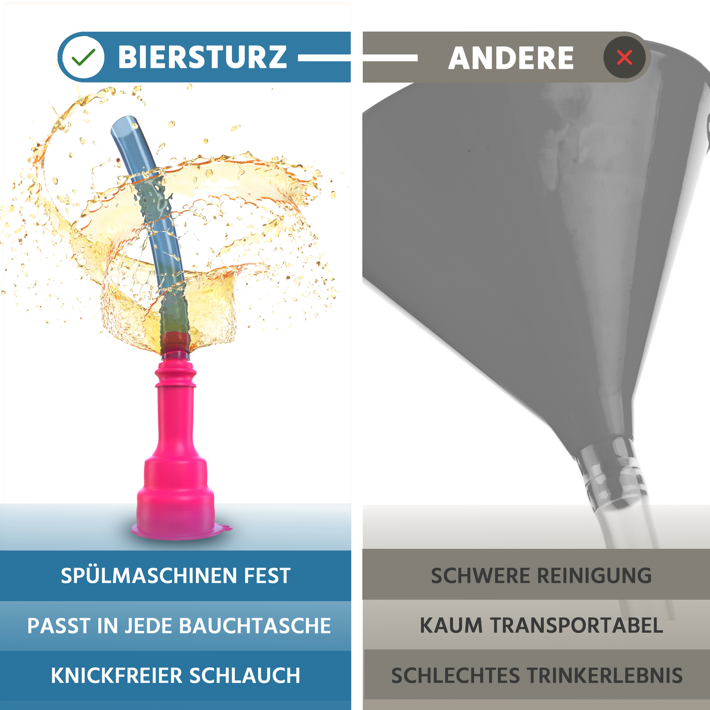 Biersturz Dosentrichter Festival Bierbong Pink